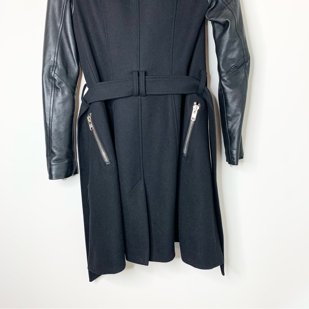 Mackage Women's Dale Wool Trench Coat Asymmetrical Leather Sleeves Size XXS - Picture 7 of 16